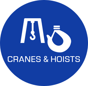 Blue logo with cranes and hoists text.
