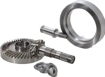 Metal gears and shafts on white background.