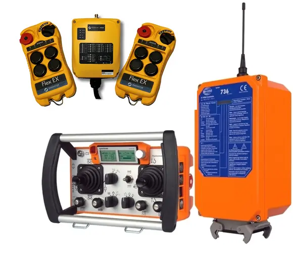 Industrial remote control devices with antennas.
